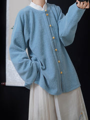 [Whispering Brook Deer] 鹿鸣溪 Original Ming Style Cotton Velvet Jacquard Shirt with Bow Sleeves