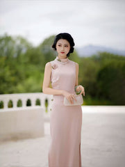 [Scarlett] 斯嘉丽 Original Sleeveless Cold-Shoulder Silk-Luster Qipao - Sexy Slim-Fit Summer Long Dress