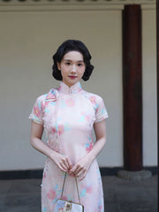春和景明 [Spring Harmony] Original Camellia Flat-Cut Silk Blend Qipao - 30.5 Momme Heavyweight Silk
