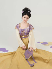 [Taro & Yolk] 芋泥蛋黄 Original Tang Dynasty Replica Hanfu Set with Dunhuang Floral Beizi & Eight-Gore Skirt