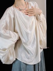 [Whispering Brook Deer] 鹿鸣溪 Original Tang Style Cowl Neck Shirt & Multi-Color Gore Skirt Set