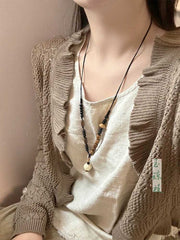 [Spiritual Harmony] 国风禅意 Zen Beaded Long Necklace with White Jade Bodhi for Sweater Chain & Hanfu