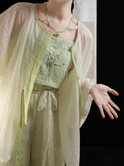 [Green Plum Serenity] 青梅 Original Ming Style Round-Collar Shirt & Camisole Set with Song Pants