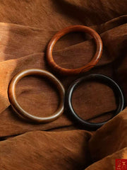 木眠「Spring Offering」 Solid Natural Sandalwood Round Bangle - New Chinese Style Jewelry Gift