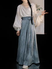 [Whispering Brook Deer] 鹿鸣溪 Original Tang Style Cowl Neck Shirt & Multi-Color Gore Skirt Set