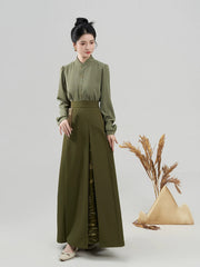 [Golden Harvest] 麦穗 Original Han-Element Set with Embroidered Jacket, Stand-Collar Shirt & Three-Pleat Skirt