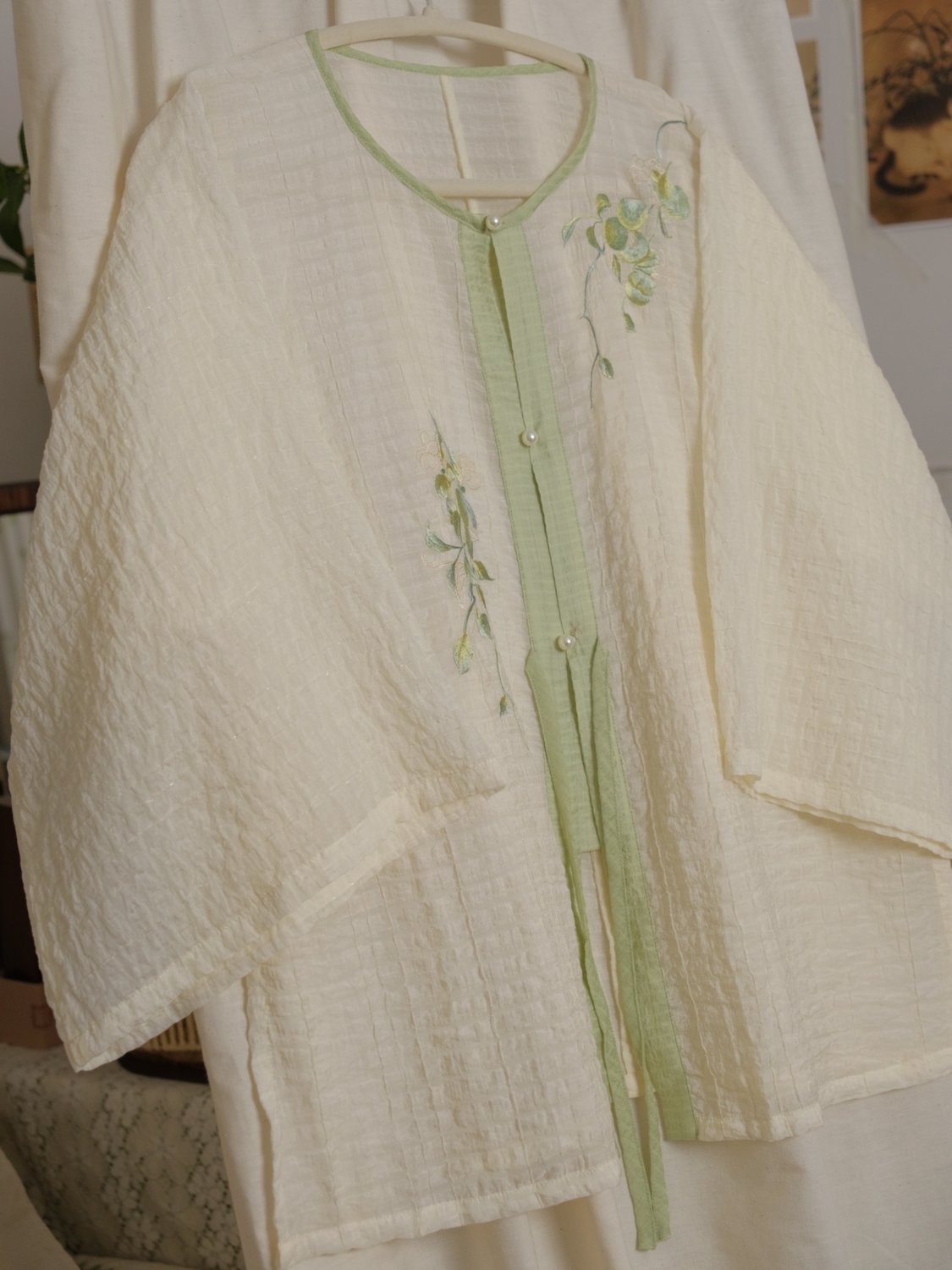 [Green Plum Serenity] 青梅 Original Ming Style Round-Collar Shirt & Camisole Set with Song Pants