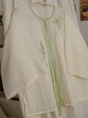 [Green Plum Serenity] 青梅 Original Ming Style Round-Collar Shirt & Camisole Set with Song Pants