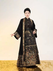 [A Lady's Fortune] 千金锦裘 Original Ming Style Hanfu Set with Long Coat & Zhuanghua Mamian Skirt