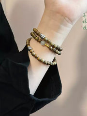 [Zen Retreat] 复古民族风 Tibetan Dzi Bead Triple-Wrap Bracelet in Ebony/Sandalwood for Layered Wear