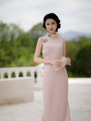 [Scarlett] 斯嘉丽 Original Sleeveless Cold-Shoulder Silk-Luster Qipao - Sexy Slim-Fit Summer Long Dress