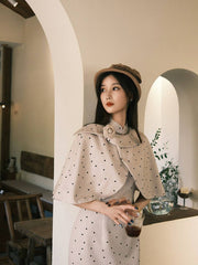 [Almond Latte]繁莳 杏仁拿铁  Vintage "Rich Girl" Style Polka Dot Qipao & Butterfly Cape Ensemble