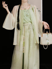 [Green Plum Serenity] 青梅 Original Ming Style Round-Collar Shirt & Camisole Set with Song Pants