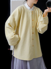 [Whispering Brook Deer] 鹿鸣溪 Original Ming Style Cotton Velvet Jacquard Shirt with Bow Sleeves