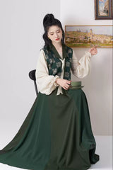 [Bai Na] 百纳 Original Design Tang Dynasty Hanfu Set - Tang Beizi Vest, Pullover Round Collar Shirt, and Eight-Gore Skirt