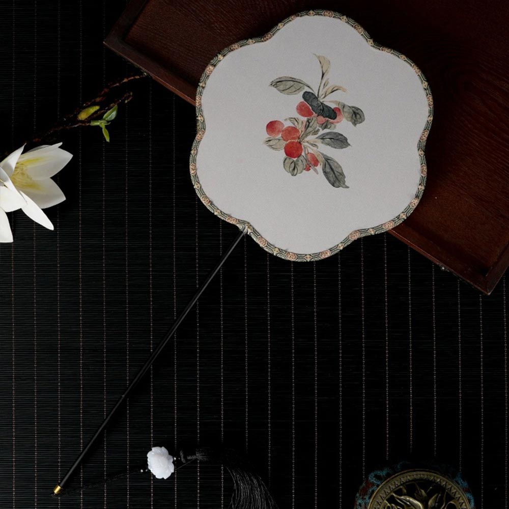 [The Cherry Orchard] 宋锦樱桃 Original Song Brocade Cherry Fan for Children & Ladies - Hanfu & Qipao Photography Prop