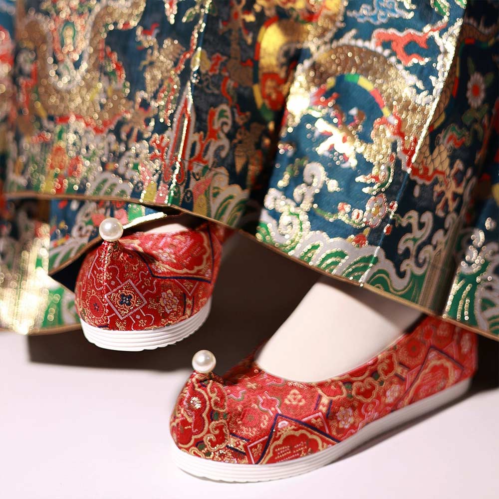 [As Desired] 珠花云头鞋 Ruo Ke Series Brocade Hanfu Shoes with Bead Accents