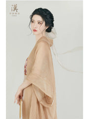 [Ethereal Bloom] 雾花 Original Song Style Hanfu Set with Half-Sleeve Robe & Gold-Trimmed Spinning Skirt