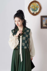[Bai Na] 百纳 Original Design Tang Dynasty Hanfu Set - Tang Beizi Vest, Pullover Round Collar Shirt, and Eight-Gore Skirt