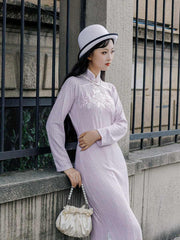 [Purple Hibiscus] 繁莳 紫槿 "Rich Girl" Style Sequin Pearl Qipao - Gentle Lotus Pink Autumn Ensemble