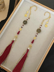 [Auspicious Coin] 新中式古旧铜钱长款流苏耳挂 New Chinese Style Antique Coin Tassel Earcuff for Hanfu & Qipao