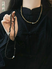 [Zen Retreat] 复古民族风 Tibetan Dzi Bead Triple-Wrap Bracelet in Ebony/Sandalwood for Layered Wear