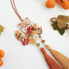 [The Red Panda] 小熊猫 Original Maple Leaf Red Panda Double-Sided Embroidery Hanfu Jinbu & Charm