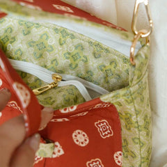 [The Shosoin Melody] 橘绿团花 Original Hanfu Peddler Bag with Tang Style Lute Patterns & Flip-Top Design