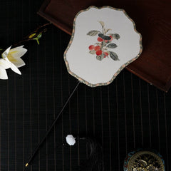 [The Cherry Orchard] 宋锦樱桃 Original Song Brocade Cherry Fan for Children & Ladies - Hanfu & Qipao Photography Prop
