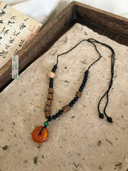 [Spiritual Harmony] 国风禅意 Zen Beaded Long Necklace with White Jade Bodhi for Sweater Chain & Hanfu