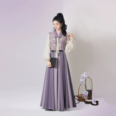 [Bai Na] 百纳 Original Design Tang Dynasty Hanfu Set - Tang Beizi Vest, Pullover Round Collar Shirt, and Eight-Gore Skirt