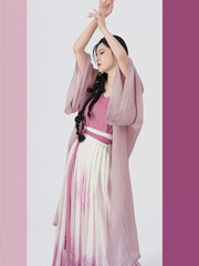 [Rose Carved Jade] 粉雕玉琢 Original Song Style Hanfu Set with Changgan Temple Robe, Modified Camisole & Pleated Skirt