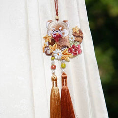 [The Red Panda] 小熊猫 Original Maple Leaf Red Panda Double-Sided Embroidery Hanfu Jinbu & Charm