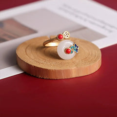 [Auspicious Clouds] 祥云 He Tian Jade Recalculating Fortune Ring - Niche Retro Chinese Style S925 Sterling Silver Jewelry