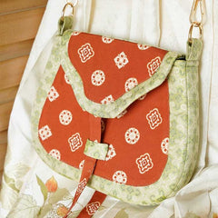 [The Shosoin Melody] 橘绿团花 Original Hanfu Peddler Bag with Tang Style Lute Patterns & Flip-Top Design