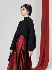 [Golden Peach & Jade Play] 金桃玉弄 Original Ming Dynasty Hanfu Set with Knit Tops & Golden Mamian Skirt