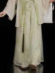[Green Plum Serenity] 青梅 Original Ming Style Round-Collar Shirt & Camisole Set with Song Pants