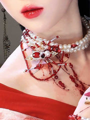 [Blood Curse] 耀如春华 Original Handcrafted Dark Gothic Spider Yīngluò Necklace and Hairpin for Hanfu & Halloween