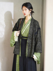 [Verdant Night] 绿夜 Original Jin Dynasty Hanfu Set with Lace Robe & Six-Gore Skirt