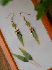 [The Bamboo Whisper] 掐丝竹叶绒花 Original Intangible Cultural Heritage Velvet Bamboo Leaf Earrings - New Chinese Style Accessories