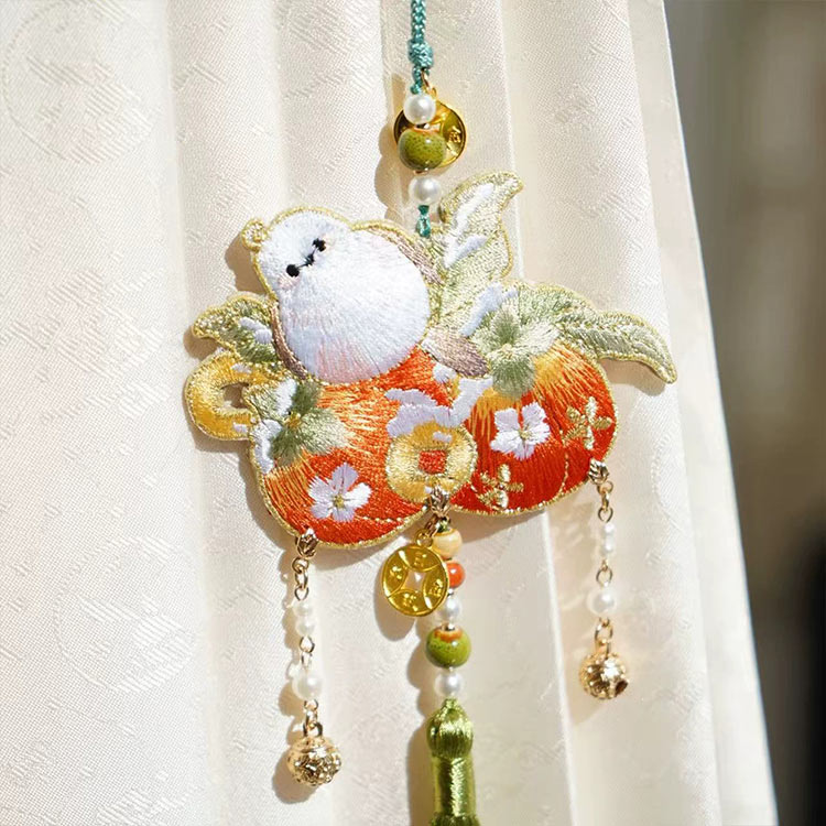 [Plump Persimmon] 云深雾浅 Fat Bird Persimmon Embroidered Sachet Pendant for Hanfu & Qipao