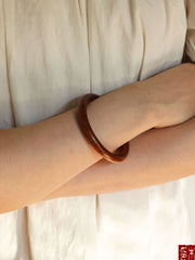 木眠「Spring Offering」 Solid Natural Sandalwood Round Bangle - New Chinese Style Jewelry Gift