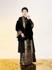 [A Lady's Fortune] 千金锦裘 Original Ming Style Hanfu Set with Long Coat & Zhuanghua Mamian Skirt