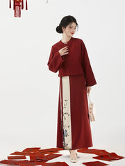 [Crimson Court] 宫墙 Original Song Style Hanfu Set for Engagement Ceremonies with Round-Collar Jacket & Spinning Skirt