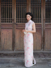 春和景明 [Spring Harmony] Original Camellia Flat-Cut Silk Blend Qipao - 30.5 Momme Heavyweight Silk