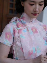 春和景明 [Spring Harmony] Original Camellia Flat-Cut Silk Blend Qipao - 30.5 Momme Heavyweight Silk