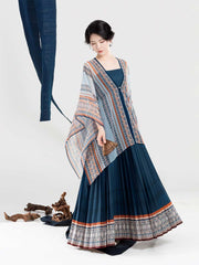 [Journey to the Clouds] 赴云端 Dong Ethnic Style "Paired Birds" Shawl Shirt & Pleated Slip Dress Set