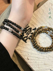 [Zen Retreat] 复古民族风 Tibetan Dzi Bead Triple-Wrap Bracelet in Ebony/Sandalwood for Layered Wear