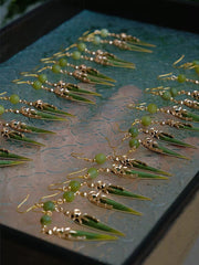 [The Bamboo Whisper] 掐丝竹叶绒花 Original Intangible Cultural Heritage Velvet Bamboo Leaf Earrings - New Chinese Style Accessories