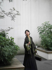 [Verdant Night] 绿夜 Original Jin Dynasty Hanfu Set with Lace Robe & Six-Gore Skirt